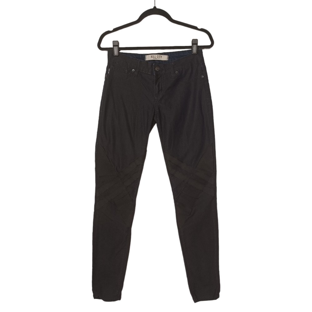 KILL CITY Black Blue Skinny Criss Cross Bandage Style Jeans X-Small